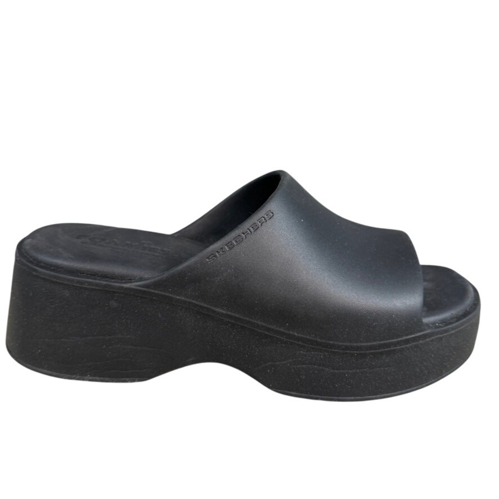 NWOB Skechers Foamies Black Platform Slide Sandals Open Toe Wedge Womens 7 1113